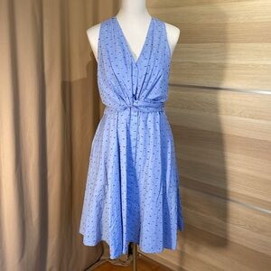 Derek Lam 10 Crosby Blue Polka Dot Tie Waist Dress Size 4 Sleeveless 2 way wrap